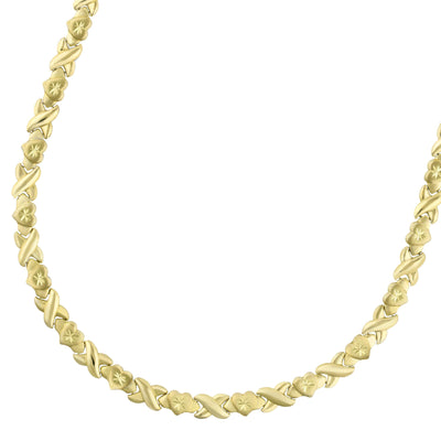 7mm Diamond Cut Hearts and Kisses Stampato Necklace 14K Yellow Gold - bayamjewelry