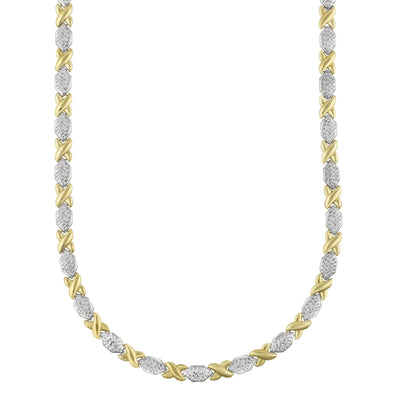 7mm Diamond Cut Hugs and Kisses Stampato Necklace 14K Yellow White Gold - bayamjewelry