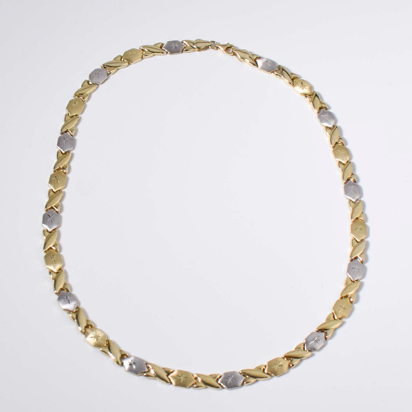 Two-Tone Diamond Cut Hugs & Kisses Stampato Necklace 10K Yellow White Gold