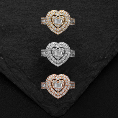 Women's Baguette Diamond Heart Ring 1.24ct 14K Gold