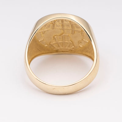 Diamond-Cut World Signet Ring Solid 10K Yellow Gold