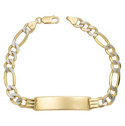 Women's Pave Figaro Link ID Bracelet 10K Yellow White Gold