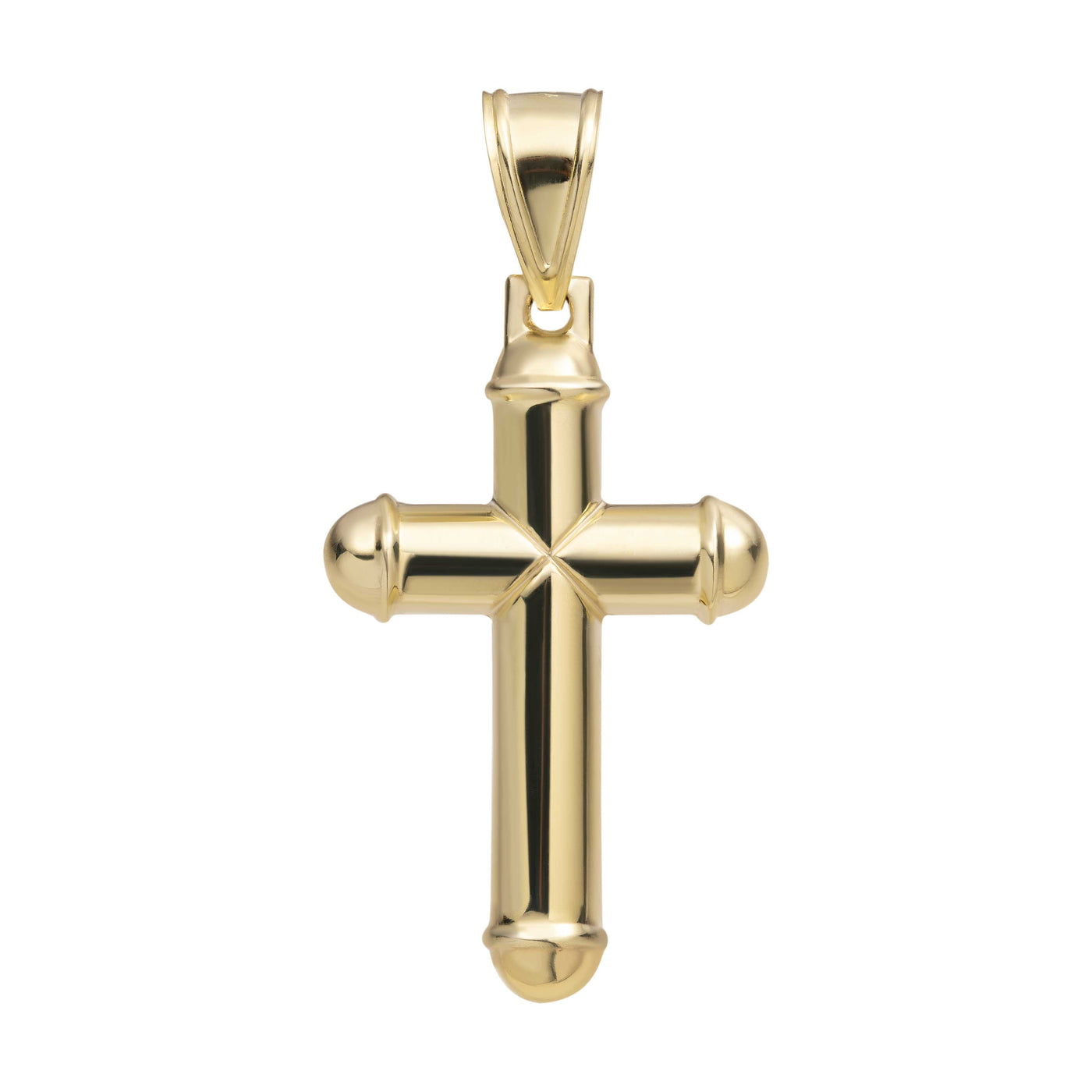 2 1/4" Cross Crucifix Jesus Two-Tone Tube Pendant 10K Yellow Gold