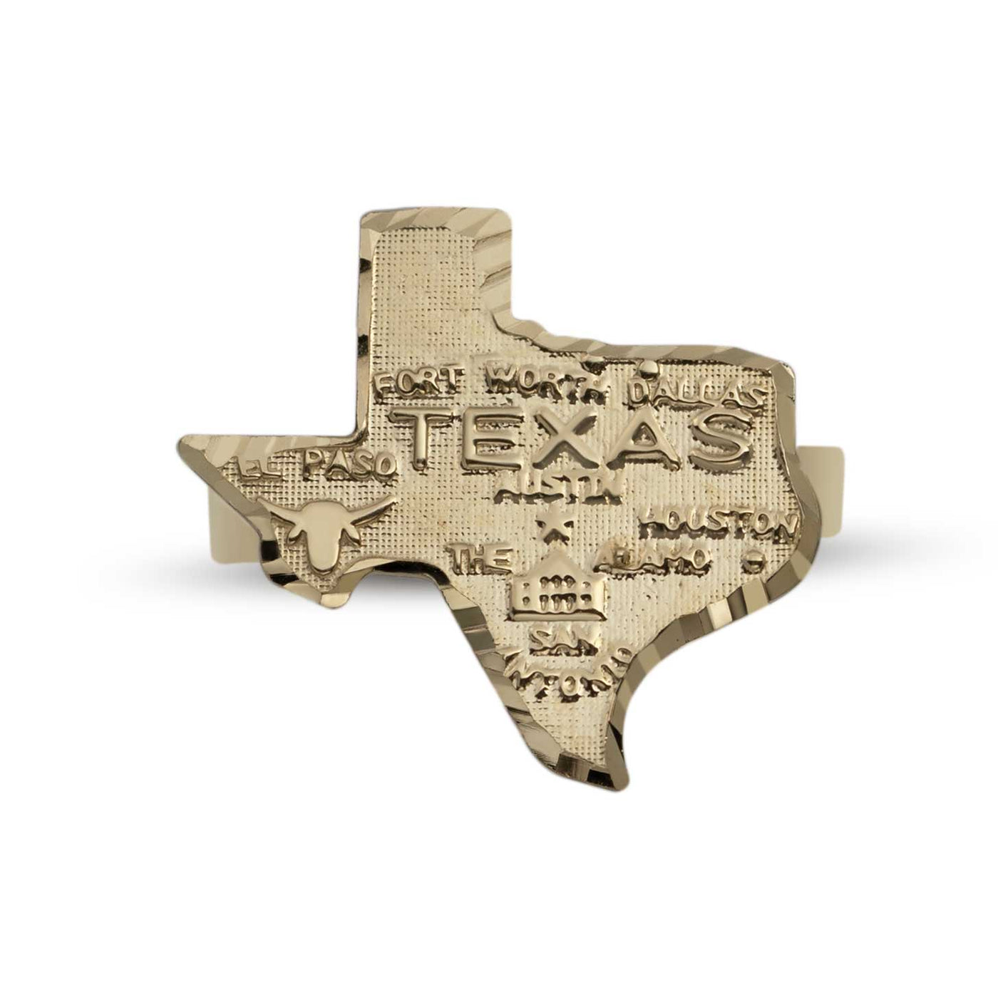 Diamond-Cut Map of Texas Ring 10K Yellow Gold