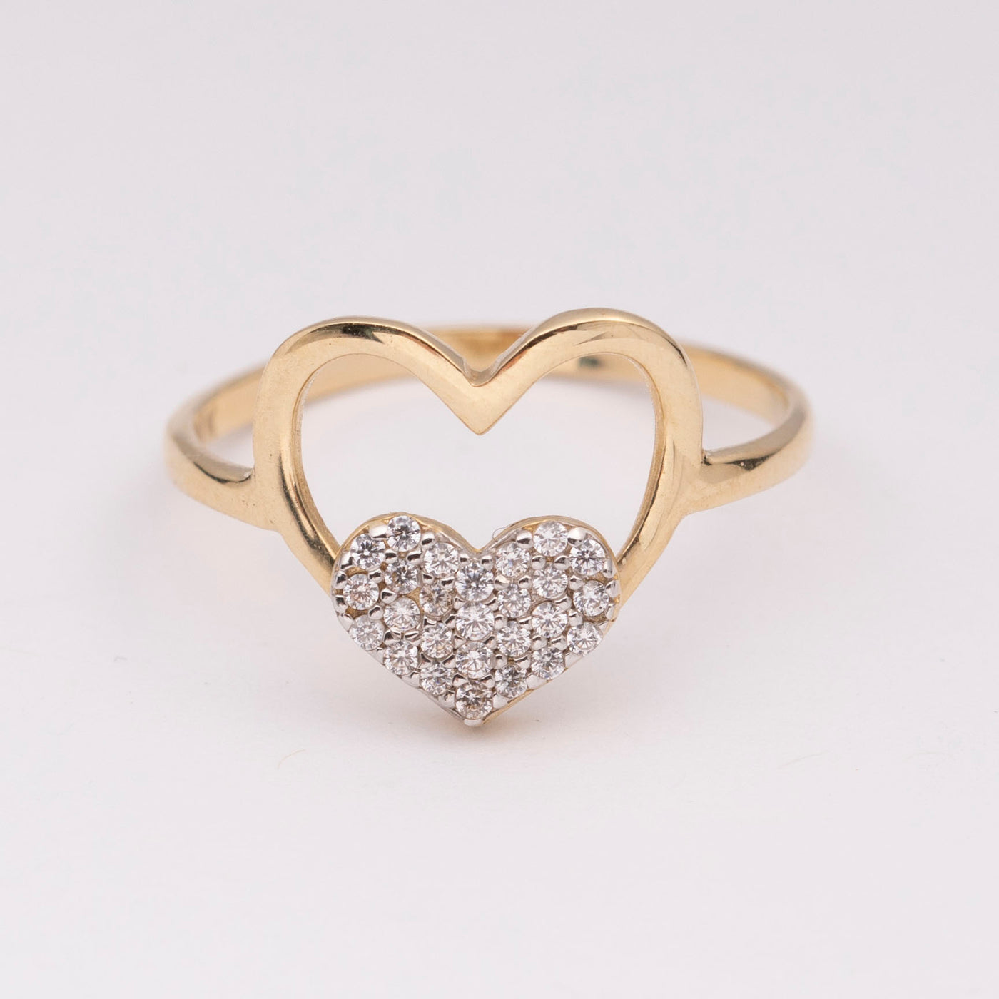 Cut-Out CZ Heart Ring 14K Yellow Gold