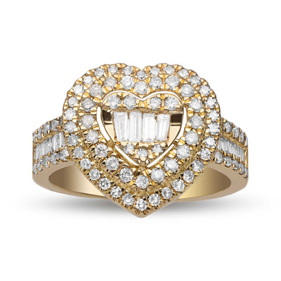 Women's Baguette Diamond Heart Ring 1.24ct 14K Gold