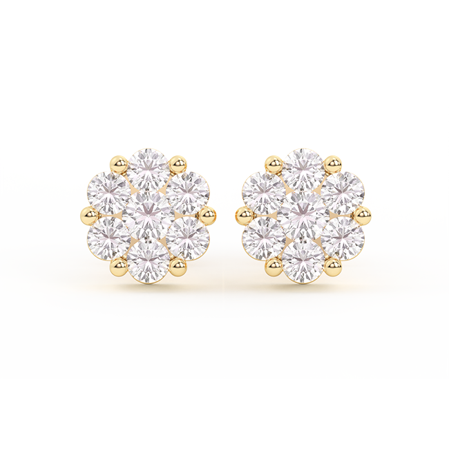 Women's Flower Cluster Diamond Stud Earrings 14K Gold