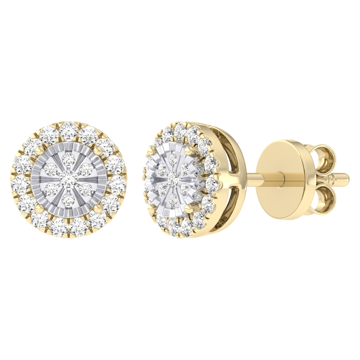 Women's Diamond-Cut Framed Halo Cluster Diamond Stud Earrings 14K Gold