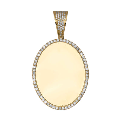 CZ Framed Oval Medallion Picture Memory Pendant 10K Yellow Gold