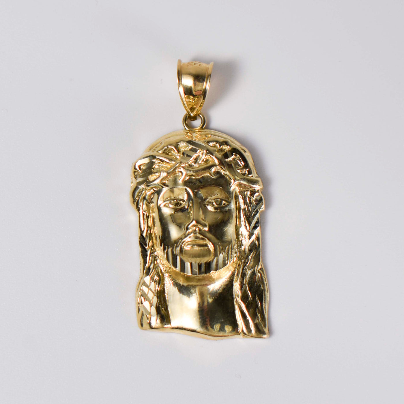 Textured Face of Jesus Pendant Solid 10K Yellow Gold