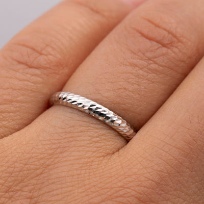 Diamond-Cut Band Ring 14K White Gold