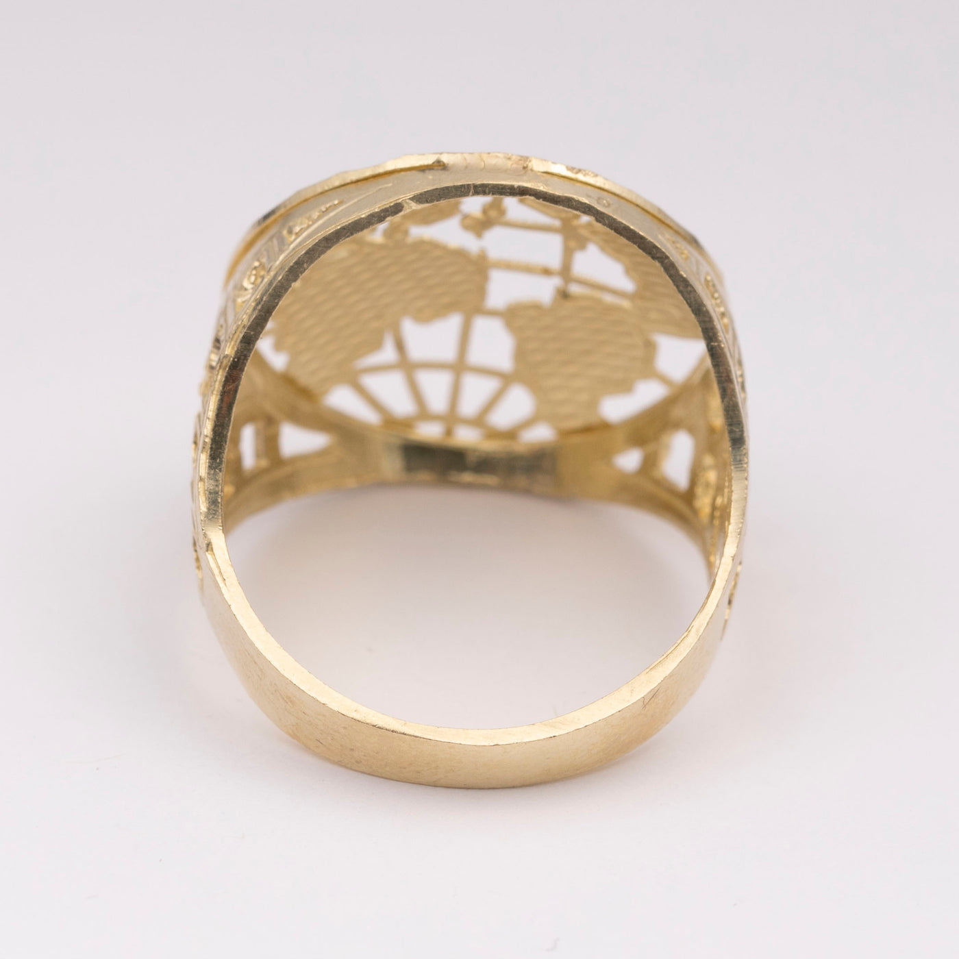 Diamond-Cut World Ring Solid 10K Yellow Gold