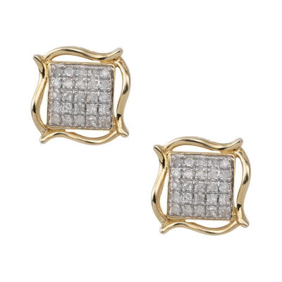 Accent Curved Frame Square Diamond Stud Earrings 0.18ct 10K Yellow Gold - bayamjewelry