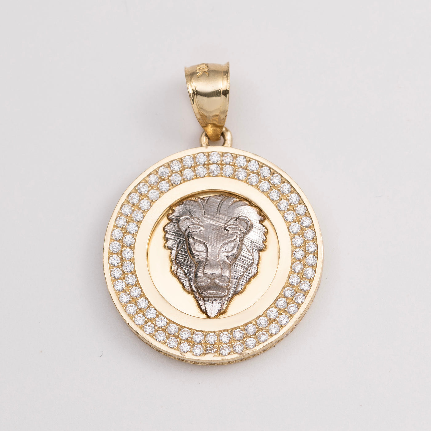 1 1/4" CZ Framed Lion Medallion Pendant 10K Yellow Gold