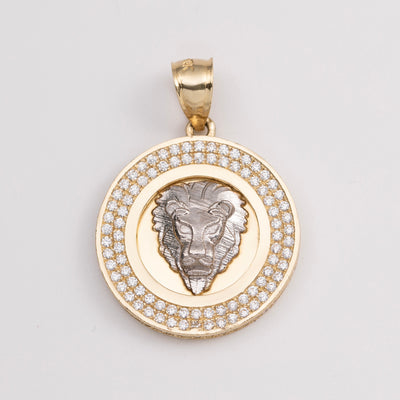 1 1/4" CZ Framed Lion Medallion Pendant 10K Yellow Gold