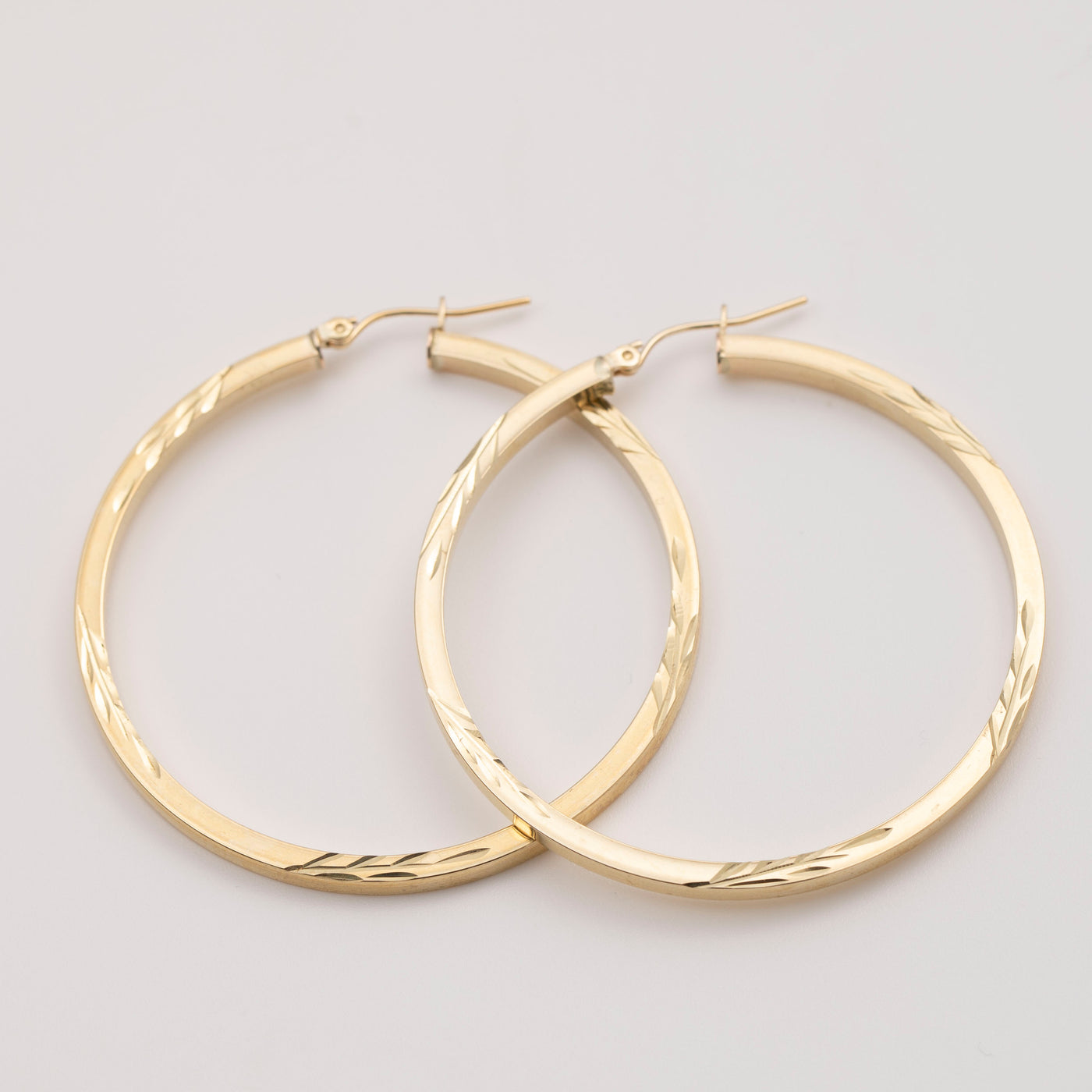 2" Diamond-Cut Tube Hoop Earrings 10K Yellow Gold