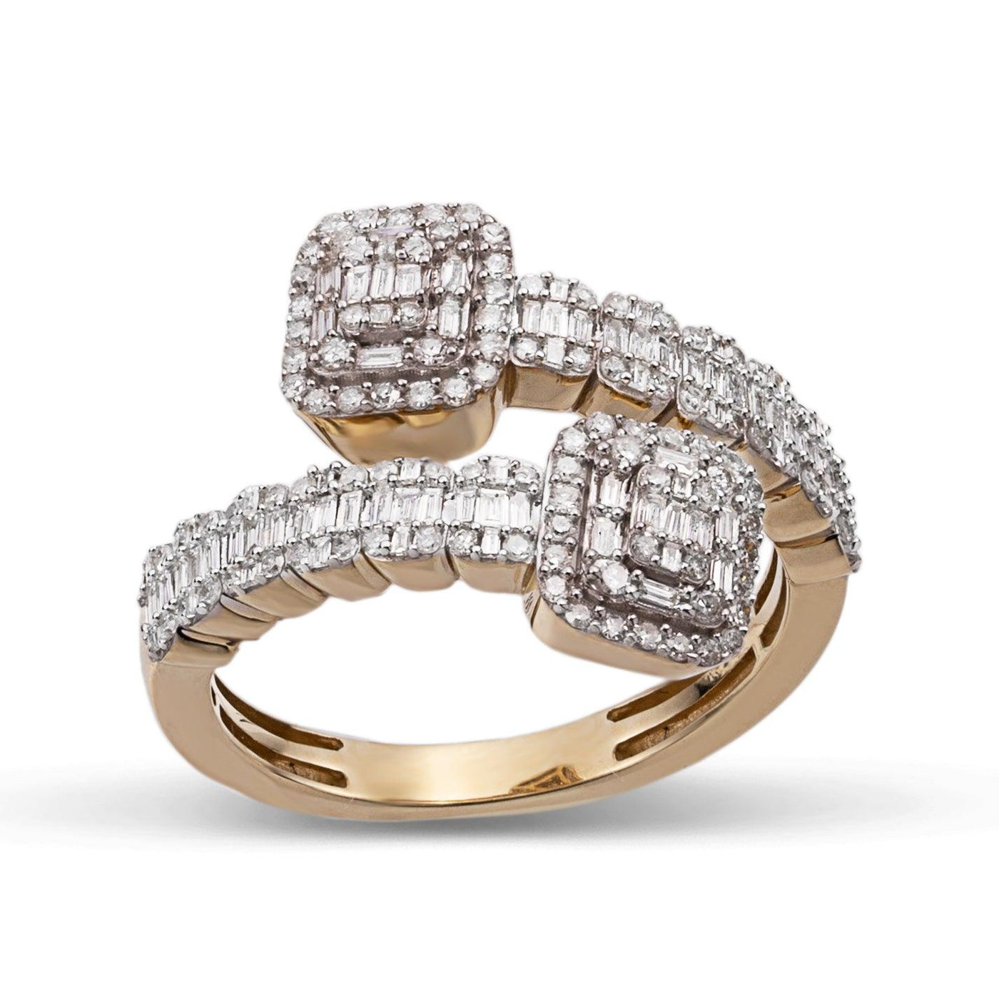 Baguette Bypass Diamond Ring 1.18ct 14K Yellow Gold - bayamjewelry