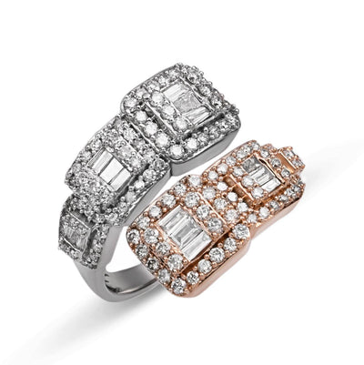 Baguette Bypass Diamond Ring 1.82ct 14K Rose White Gold - bayamjewelry