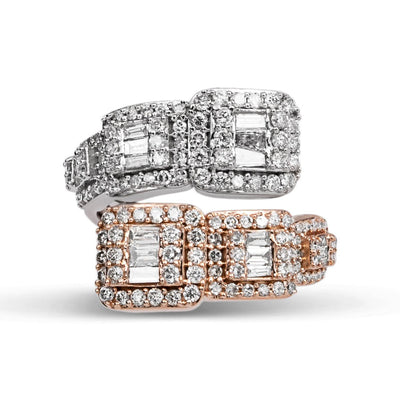 Baguette Bypass Diamond Ring 1.82ct 14K Rose White Gold - bayamjewelry