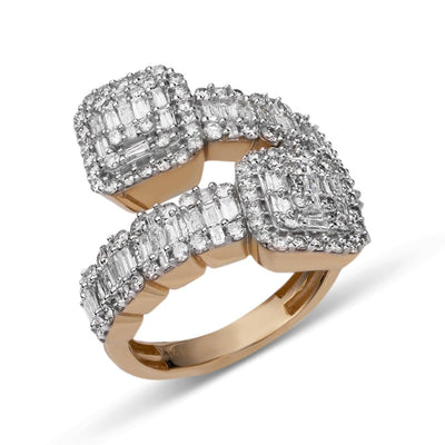 Baguette Bypass Diamond Ring 2.28ct 14K Yellow Gold - bayamjewelry