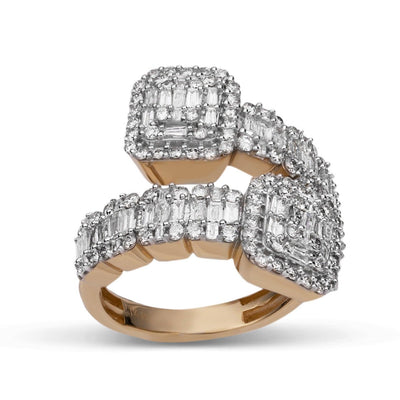 Baguette Bypass Diamond Ring 2.28ct 14K Yellow Gold - bayamjewelry
