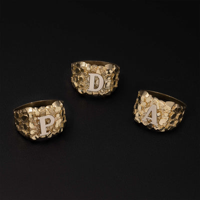 Nugget Design Initial Letter Ring 10K Yellow Gold