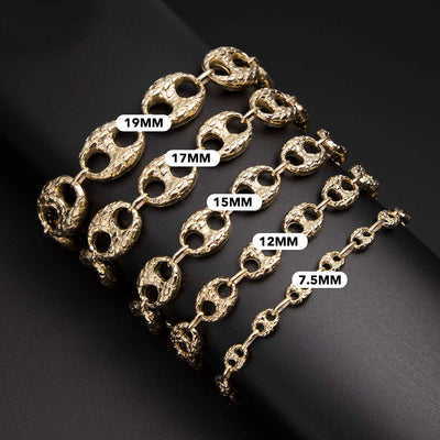Women's Nugget Puffed Gucci Link Chain Bracelet 10K Yellow Gold - Hollow