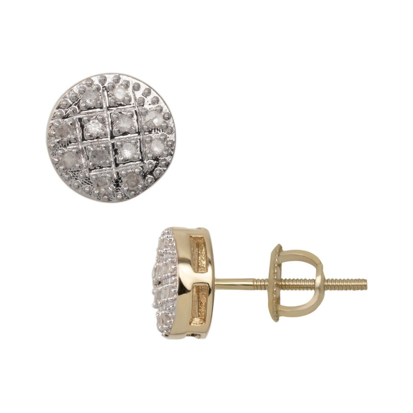 Bead Framed Round Cluster Diamond Stud Earrings 0.09ct 10K Yellow Gold - bayamjewelry