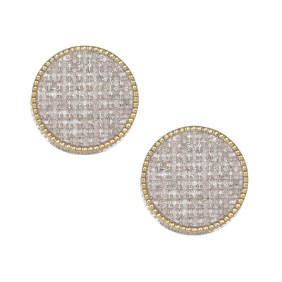 Bead Framed Round Micro-Pavé Diamond Stud Earrings 0.60ct 10K Yellow Gold - bayamjewelry