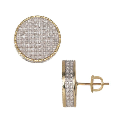 Bead Framed Round Micro-Pavé Diamond Stud Earrings 0.60ct 10K Yellow Gold - bayamjewelry