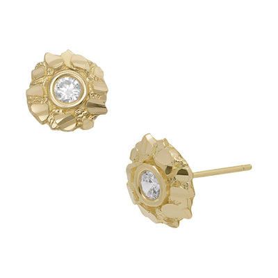Bezel CZ Nugget Stud Earrings 10K Yellow Gold - bayamjewelry