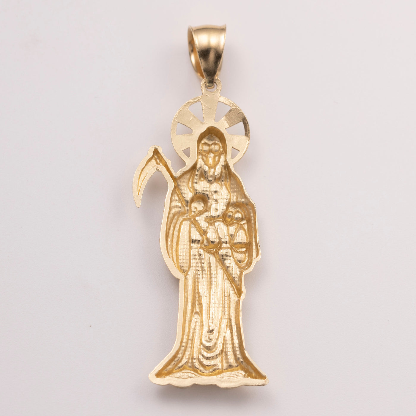 2 1/2" Santa Muerte Angel of Death Pendant Solid 10K Yellow Gold