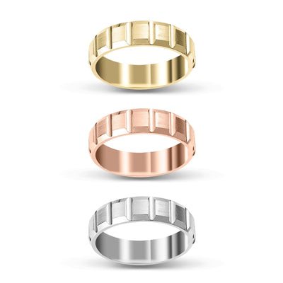 Brushed Block Pattern Comfort Fit Wedding Band Gold - Solid - bayamjewelry