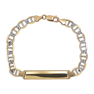 Women's Pave Mariner ID Bracelet 10K Yellow White Gold - Solid