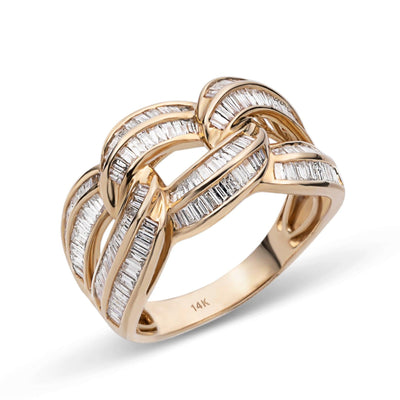 Chain Link Baguette Diamond Ring 2.5ct 14K Yellow Gold - bayamjewelry