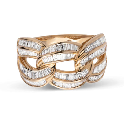 Chain Link Baguette Diamond Ring 2.5ct 14K Yellow Gold - bayamjewelry