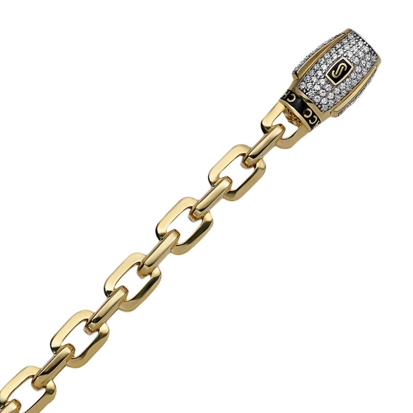 Chunky Box Royal Link CZ Lock Bracelet 14K Yellow Gold - Hollow - bayamjewelry