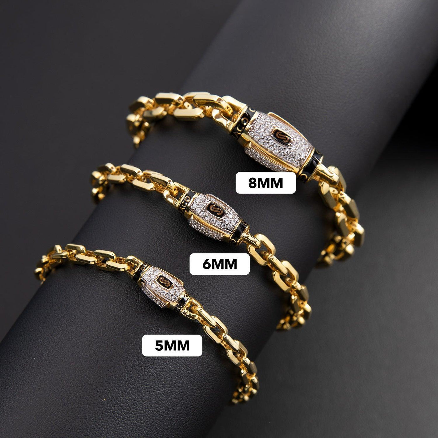 Chunky Box Royal Link CZ Lock Bracelet 14K Yellow Gold - Hollow - bayamjewelry
