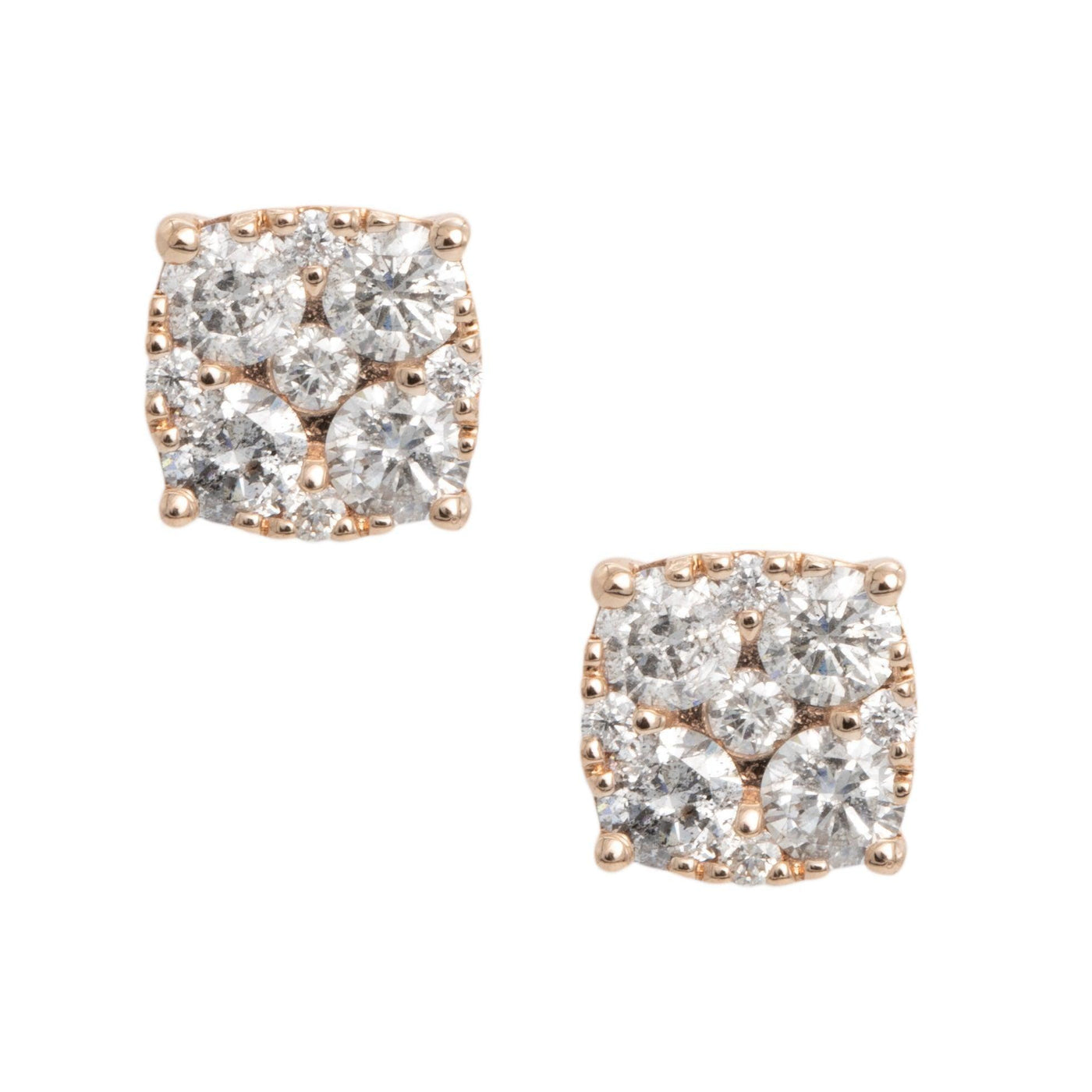 Cluster Diamond Stud Earrings 1.01ct 14K Rose Gold - bayamjewelry