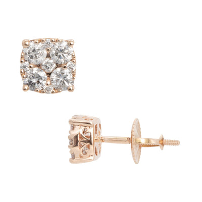 Cluster Diamond Stud Earrings 1.01ct 14K Rose Gold - bayamjewelry