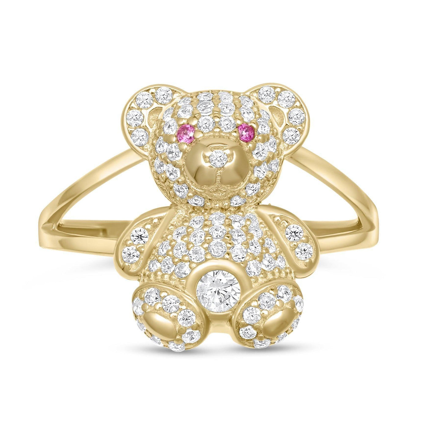 Colorful CZ Teddy Bear Ring Solid 10K Yellow Gold - bayamjewelry
