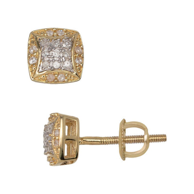 Concave Square Design Micro-Pavé Diamond Stud Earrings 0.15ct 10K Yellow Gold - bayamjewelry