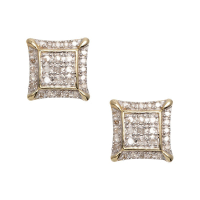 Concave Square Design Micro-Pavé Diamond Stud Earrings 0.20ct 10K Yellow Gold - bayamjewelry