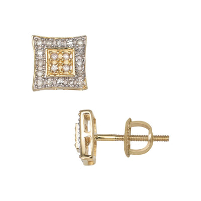 Concave Square Design Micro-Pavé Diamond Stud Earrings 0.20ct 10K Yellow Gold - bayamjewelry