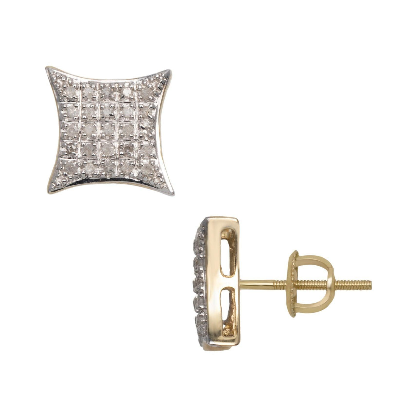 Concave Square Micro-Pavé Diamond Stud Earrings 0.18ct 10K Yellow Gold - bayamjewelry