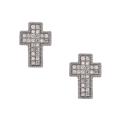 Cross Diamond Stud Earrings 0.25ct 14K White Gold - bayamjewelry