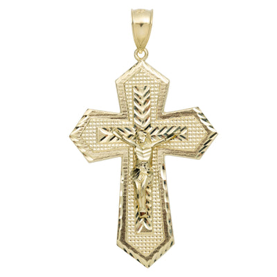 Crucifix Cross Diamond-Cut Pendant Charm Solid 10K Yellow Gold - bayamjewelry