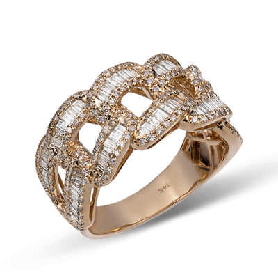 Curb Link Baguette Diamond Ring 2.31ct 14K Yellow Gold - bayamjewelry