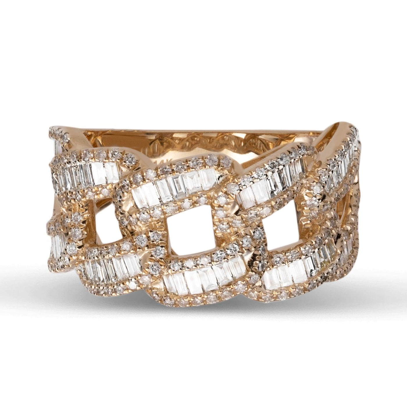 Curb Link Baguette Diamond Ring 2.31ct 14K Yellow Gold - bayamjewelry