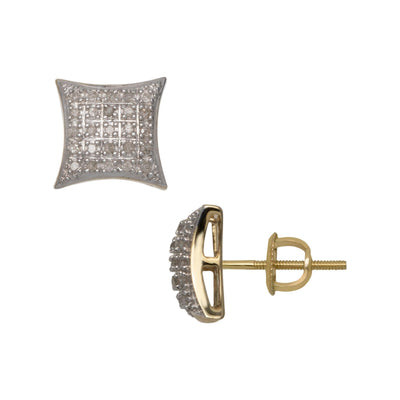Cushion Micro-Pavé Concave Square Diamond Stud Earrings 0.19ct 10K Yellow Gold - bayamjewelry